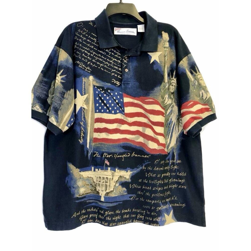 American Clothing Co. Polo Shirt L Vintage Usa Flag Country Rural